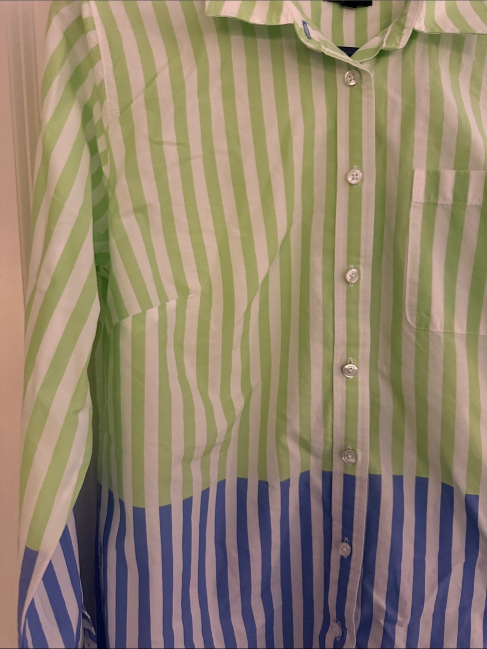 Talbots Two-Tone Green and Blue Striped Button-Up Shirt - Picture 4 of 6
